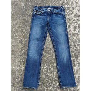 True Religion Women's/teen Jeans Blue distressed whiskered MW 28x28 Tagged 28